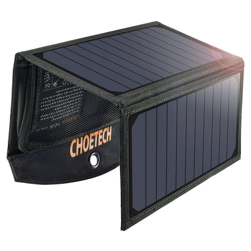 Skládací solární nabíječka Choetech SC001, 19 W, 2x USB, černá